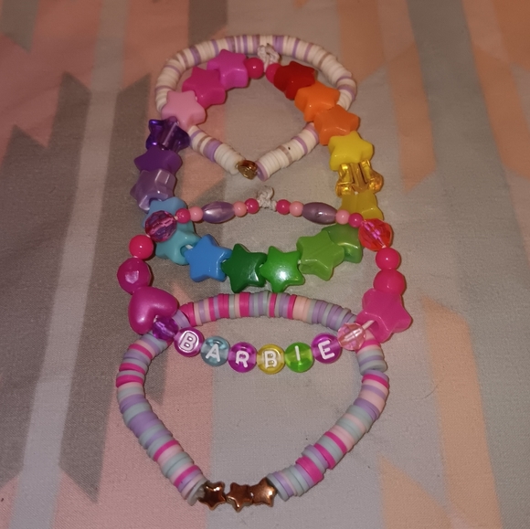 RAINBOW 🌈 COLORFUL BARBIE BEADED STARS KAWAII RAVE BRACELET SET - Picture 7 of 16